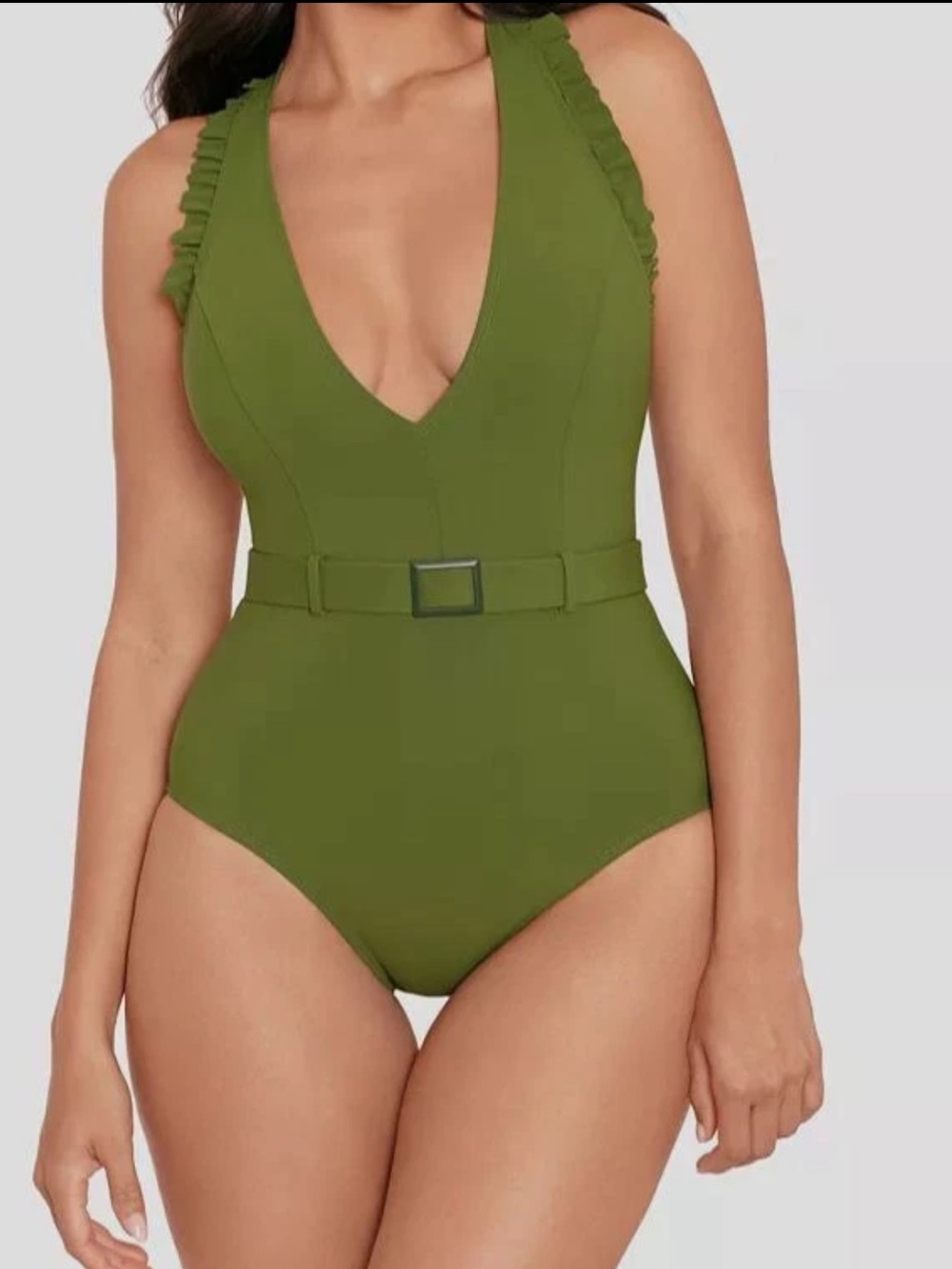 Skinny Dippers Women Green Jelly Beans Cinch Belted Ruffle Swimsuit Size L